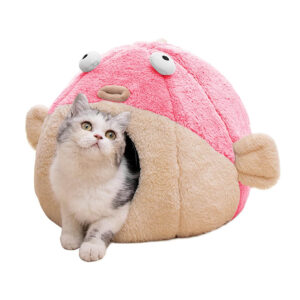 Soft plush pufferfish shaped cat house