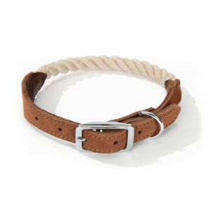 Braided Cotton Rope and Genuine Leather Dog Collar